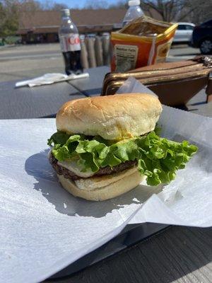 Wish this were a better photo... Classic Hamburger with cheddar.