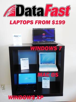 DataFast sells new, used, and refurbished laptops starting at $199. We also diagnose and repair laptops Mac or PC.