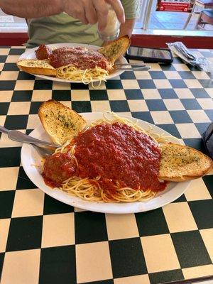 The Monday special! $8.99 for spaghetti with meatball, garlic bread, and a soda!