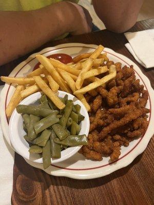 Clam Strips with French Fries and Beans