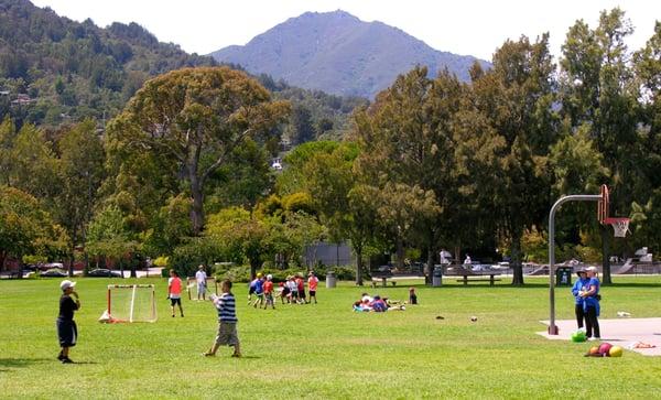 Kids and Counselors enjoying beautiful 20-acre Town Park in Corte Madera