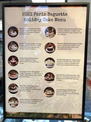 2021 Holiday Cake Menu