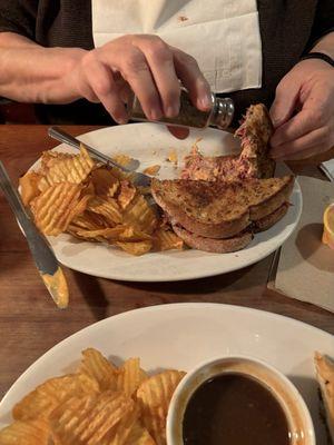 Grilled Reuben.  Fresh corn beef. Shredded