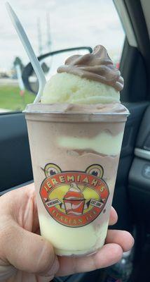 Last day of school gelati! cake batter ice with chocolate soft serve is my ultimate