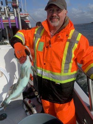 One of my friends with his first lingcod. A proud fisherman indeed