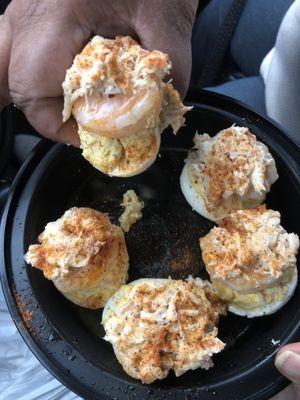 Deviled eggs with lobster crab and shrimp