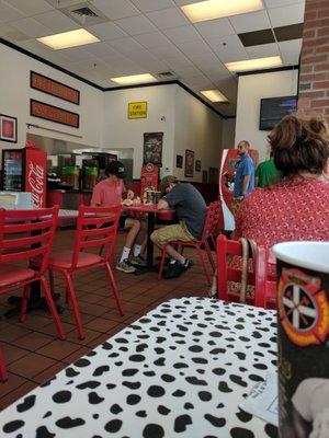 Inside dining area, clean and comfortable.