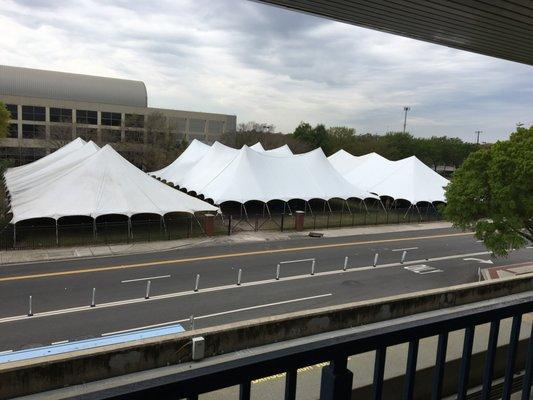 A 60 wide tent, 80 wide tent and another 60 wide.  We have a very large selection of tents available for your event.