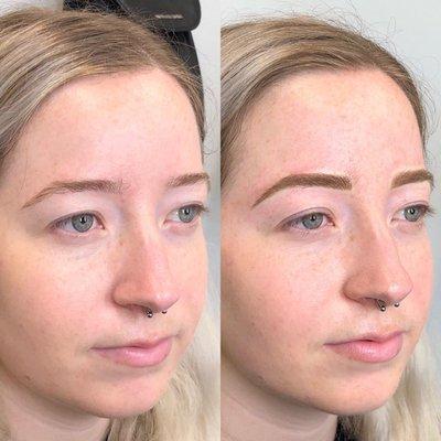 immediately after Combo Brows treatment | combination of hairstrokes and machine shading| the pigment softens approx 30% during healing