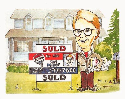 Popular real estate cartoon postcard of Sam Miller and REMAX Stars Real Estate