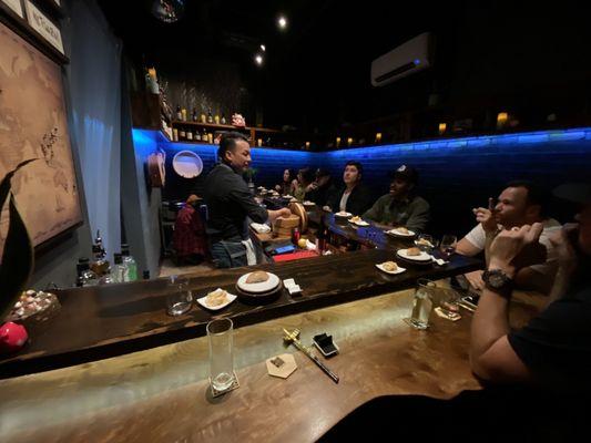 Interior of the restaurant.  Set for 8 (normally limited to 6 to promote conversation)