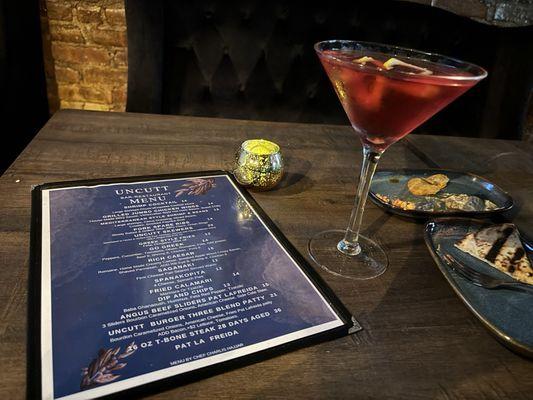 Cocktails and menu.