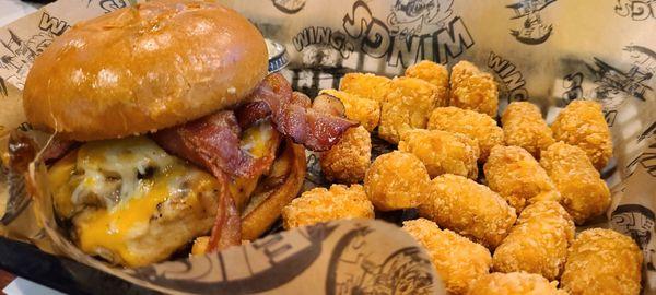 Baron Grilled Chicken Sandwich, and tots