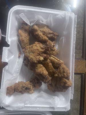 Supposed to be regular wings bone -in and its s coated chicken wing, soggy.