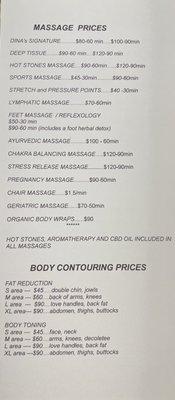 Massage prices