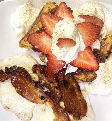 Decadent Strawberry stuffed french toast.