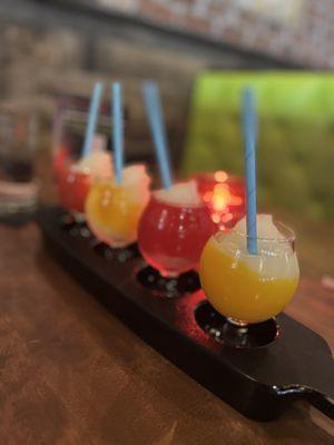 Frozen Margarita Flight.  Flavors i picked. Mago * Pear * Passion Fruit * Strawberry.