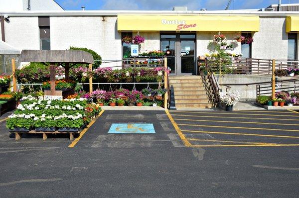 The front of our outlet store, with beautiful flowers from the local auction!