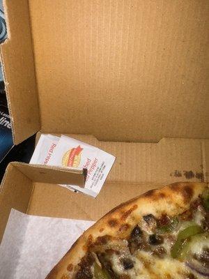 The packet that was put in the fold of the pizza box so that it would not touch my pizza. That's integrity.