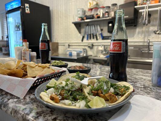 Counter seating with real cocoa cola.