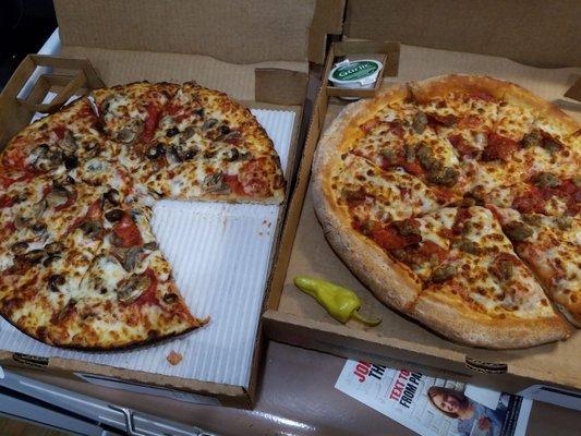 2 medium 2 topping pizzas for $16. Sadly, not much sauce or toppings