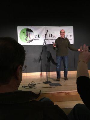 Me, competing in the 2017 Story Slam competition in Beaverton. I didn't win.