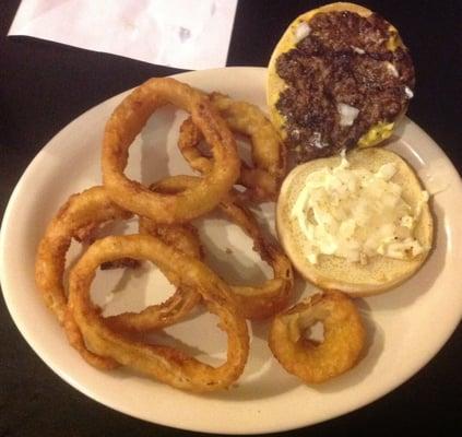 Onion rings could be better, batter falls off after the first bite