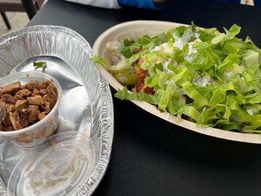 Veggie Burrito Bowl with chicken on side