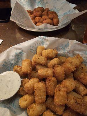 Cajun tots and Scooby snacks (mini corn dogs)