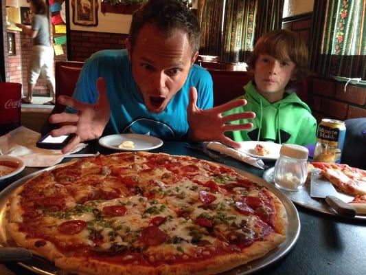 Biggest pizza we have ever seen. 18 inch