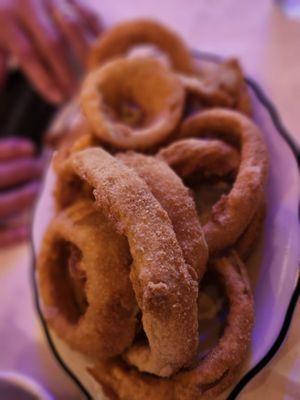 Onion rings very thick  cut and no flavor at all