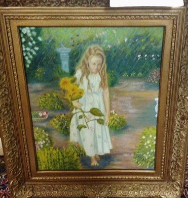 Garden of Childhood  Original Oil  Local artist Framed $599 30" wide x 34" tall