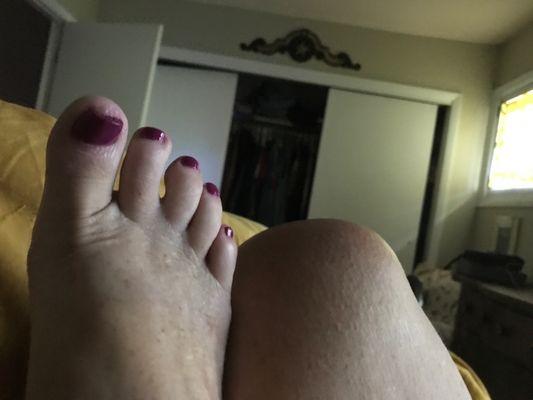 Loving my new purple, pampered toes!