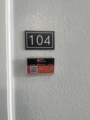 Wax Sensei's suite number inside Tranquil Salons