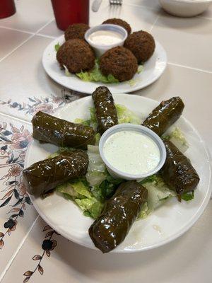 Stuffed Grape Leaves and Falafel