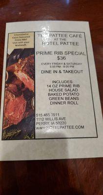 Prime rib special