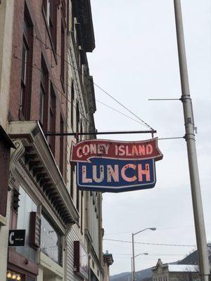 Outside Coney Island Lunch sign