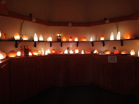 An entire room filled with different styles of Himalayan salt lamps found at Nature's Showcase in Kanab, Utah.