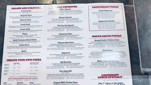 Menu with great options!