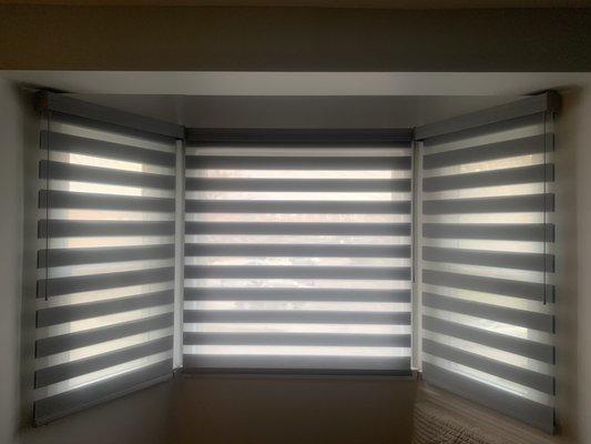 Hunter Douglas designer banded shades open