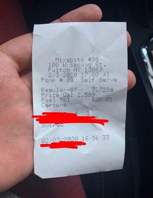 Gas receipt