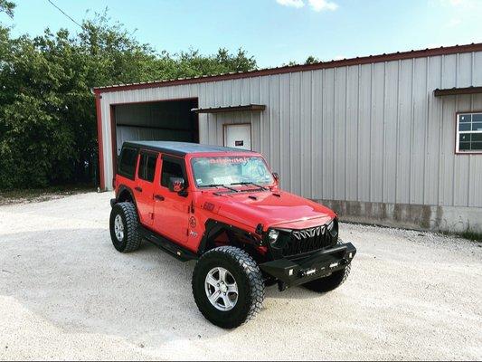 (Bloodshot) Jeep Jl new bumper installed and lighting.