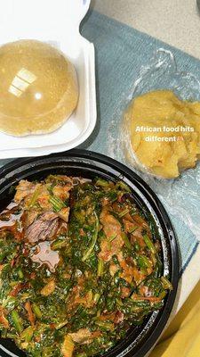 Cassava Fufu with Efo Riro Soup and Beef