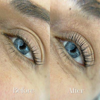 Before and after keratin lash lift