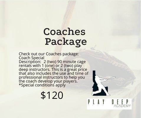 Looking for some tune-up time with your team? Our instructors can help. Check out our limited time special - Coaches Package for only $120!