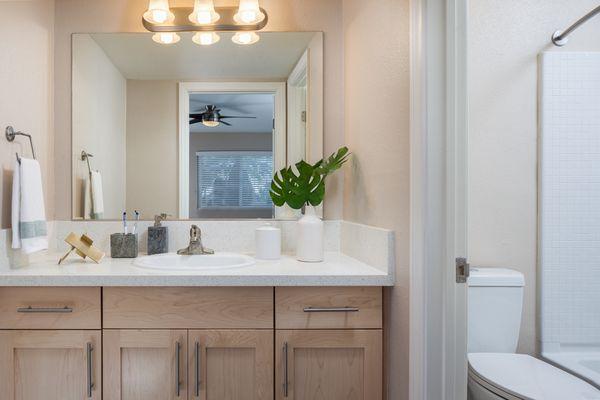 Plenty of storage space in the bathroom at Countrywood Apartment Homes