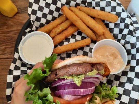 Southwestern with extra onion and zucchini fries