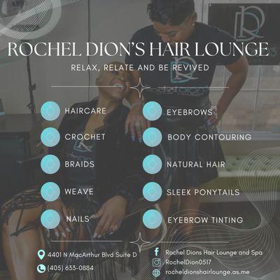 We specialize in 
*Haircare
*Natural Hair
*Braids/Weaves/Crochet *Sleek Ponytails
*Nails
*Body contouring 
*Eyebrow