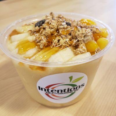 Pineapple, banana, peach smoothie bowl