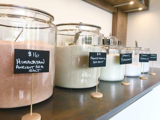 Some of the organic, mineral salts in our create-your-own Salt Bar.